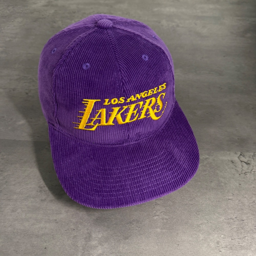 Mitchell & Ness Los Angeles Lakers Snapback Hat Purple Corduroy Motion Script